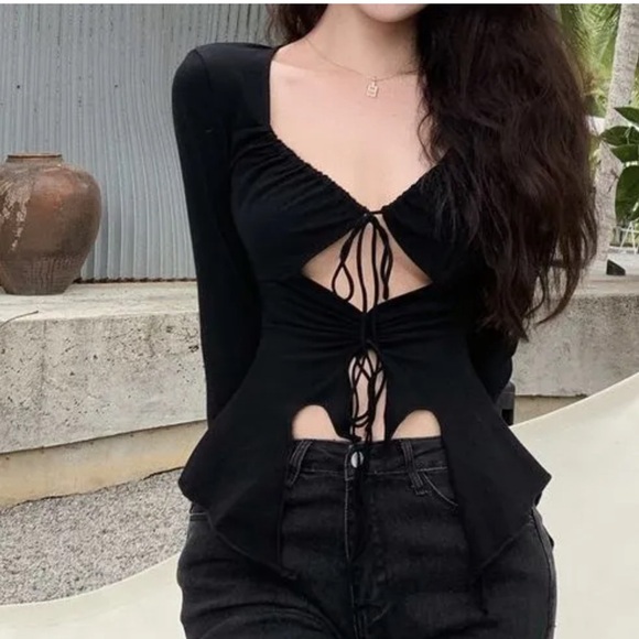 Cape Clique Black Crop Top Drawstring Women Small - Picture 14 of 15
